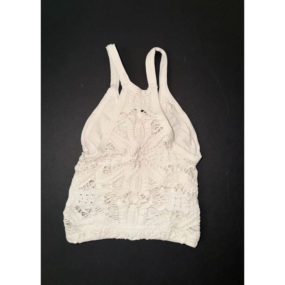 Free People FP Movement XS S ivory tank Happiness Runs floral crop top shirt - Picture 9 of 9